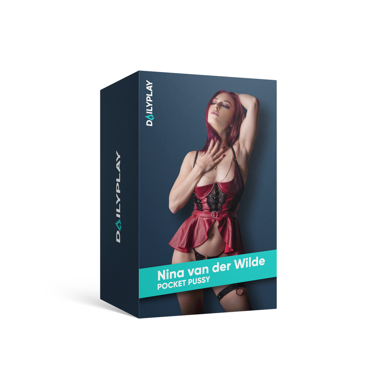 Dailyplay packaging of the Nina van der Wilde pocket pussy with a photo of the model