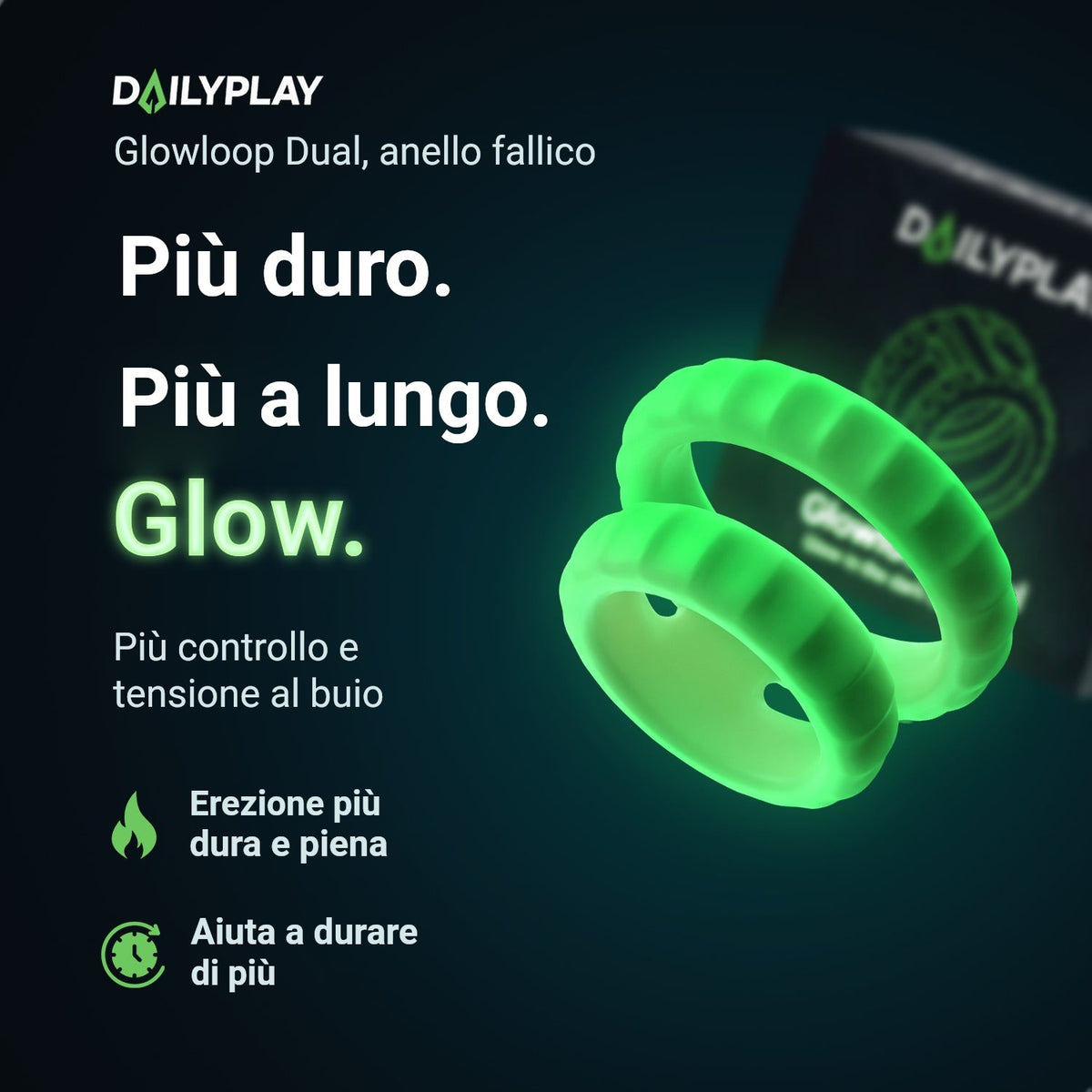 Glowloop Dual anello fallico: più duro, più a lungo e glow, più controllo e tensione al buio