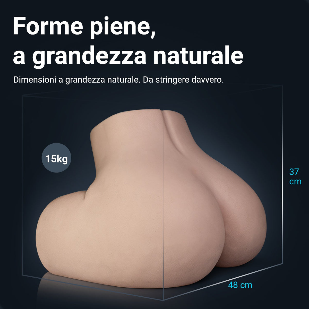 Dimensioni dei glutei Loes: 48 cm di larghezza, 37 cm di altezza, 15 kg