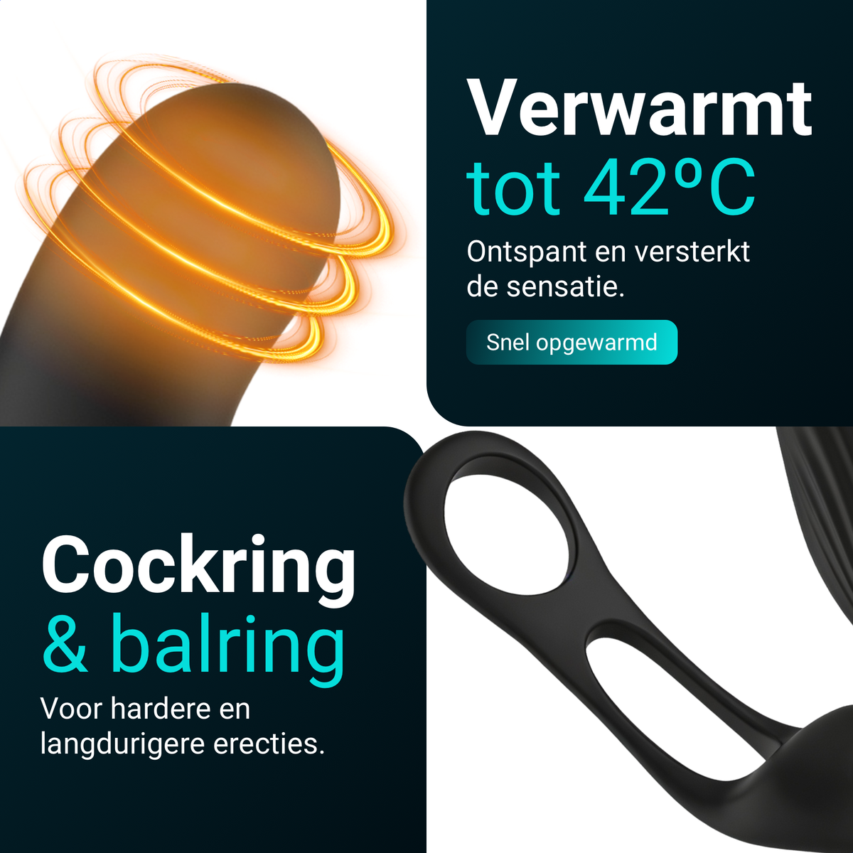 Heatstim Pro erwärmt sich auf 42 Grad; Penisring und Hodenring für härtere, längere Erektionen