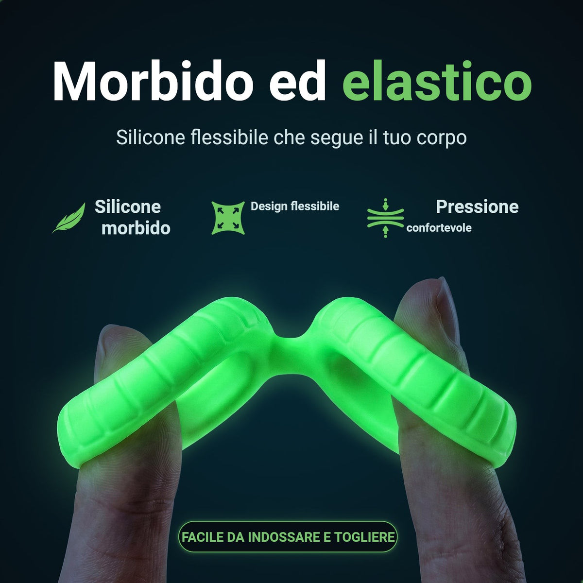 Glowloop Dual anello fallico in silicone morbido ed elastico, allungato tra due dita