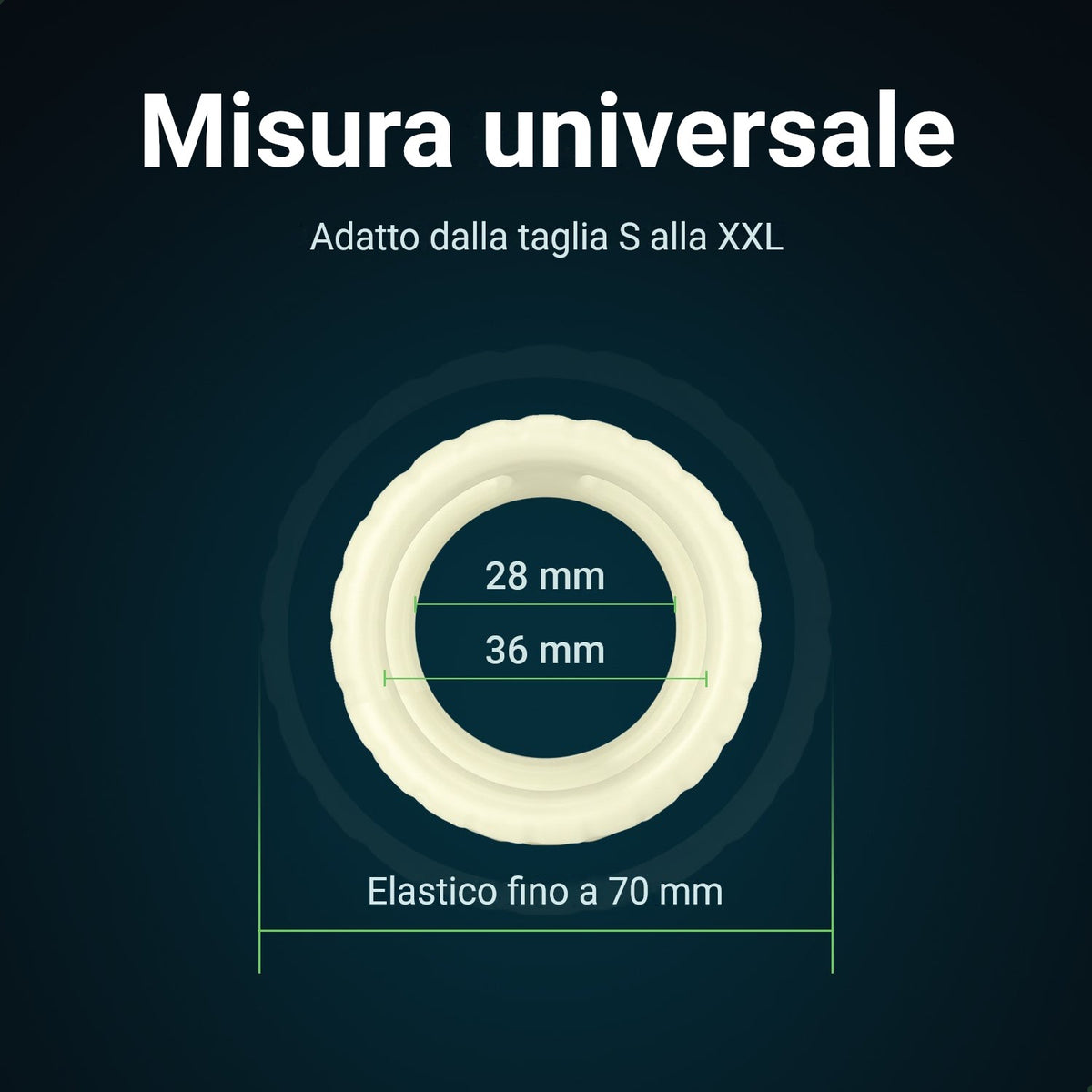 Glowloop Dual anello fallico a misura universale: 28 e 36 mm, elastico fino a 70 mm, taglie da S a XXL