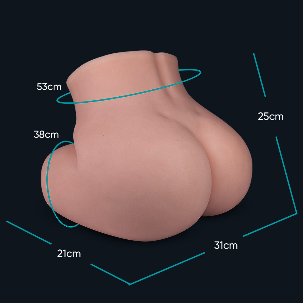 Dimensioni dei glutei finti Jessica: 31 cm di larghezza, 25 cm di altezza, circonferenza 53 cm