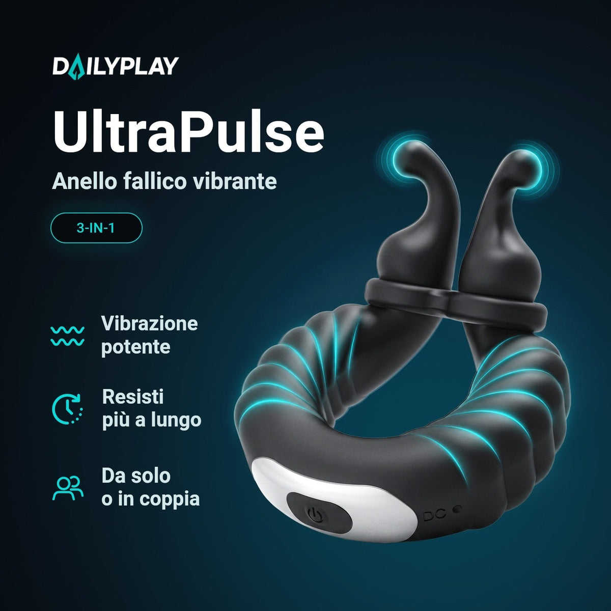 Anello fallico vibrante Ultrapulse 3 in 1: vibrazione potente, più resistenza, da solo e in coppia