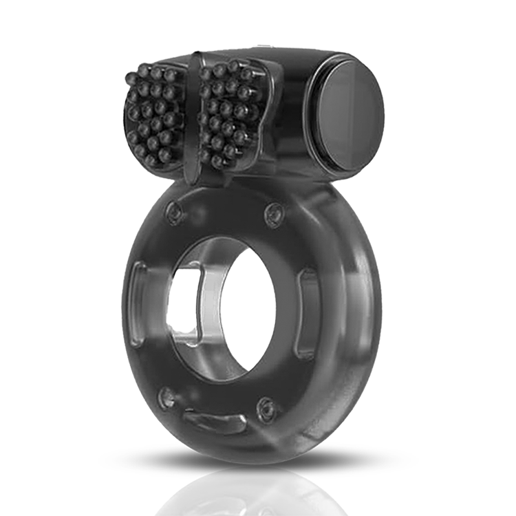 Anello fallico vibrante con stimolatore del clitoride con noduli ed elemento vibrante, vista frontale