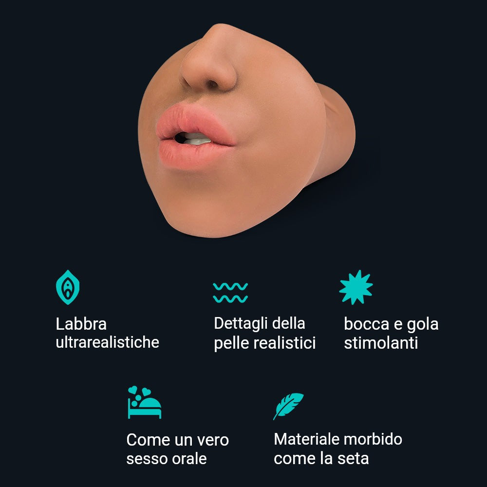 Caratteristiche di Julia masturbatore bocca: labbra ultra realistiche, dettagli della pelle realistici, bocca e gola stimolanti, materiale morbido come la seta