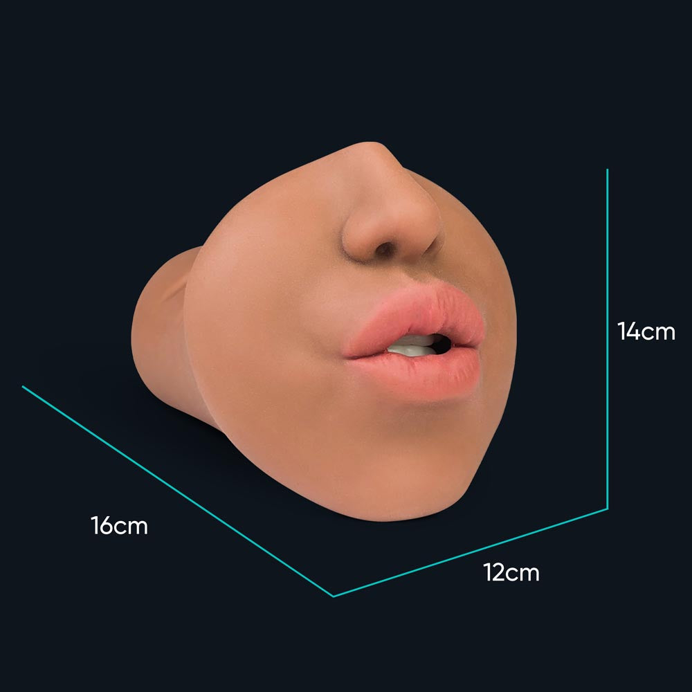 Dimensioni di Julia masturbatore bocca: 16 cm di lunghezza, 12 cm di larghezza, 14 cm di altezza