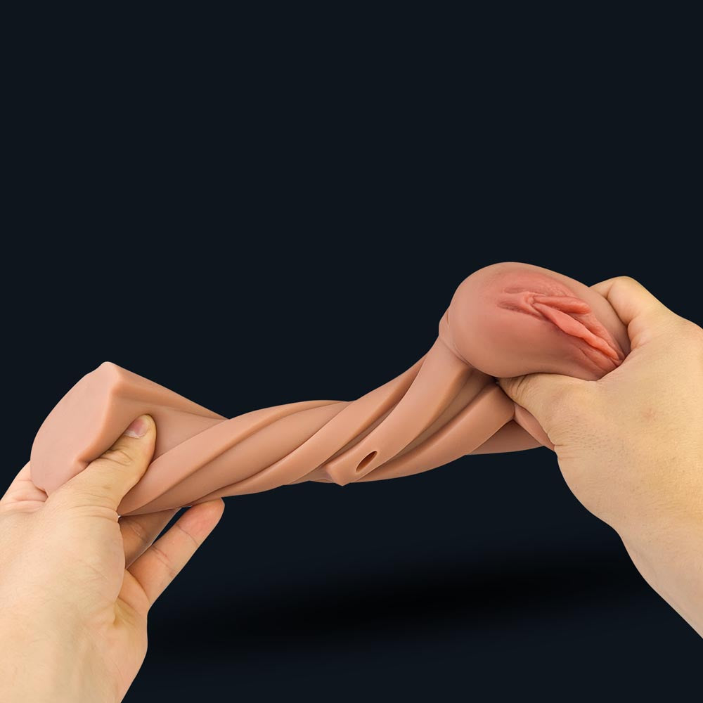 Lindsey's inner sleeve out of the case, stretched and twisted between two hands: flexible material