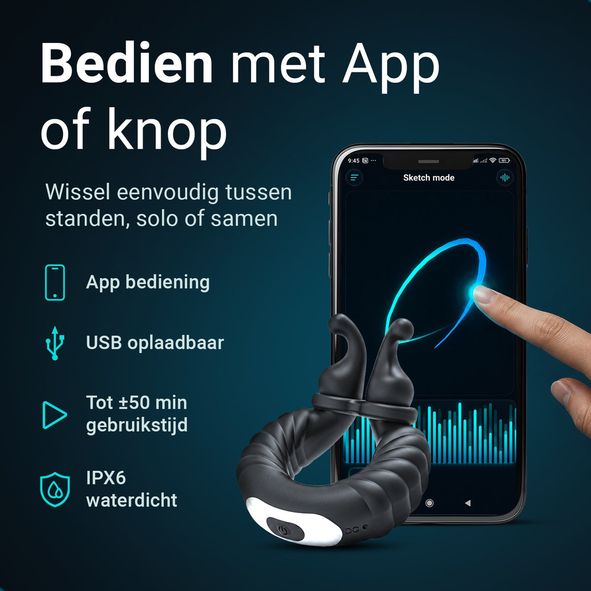 Ultrapulse cock ring: app control, USB rechargeable, up to 50 min of use, IPX6 waterproof