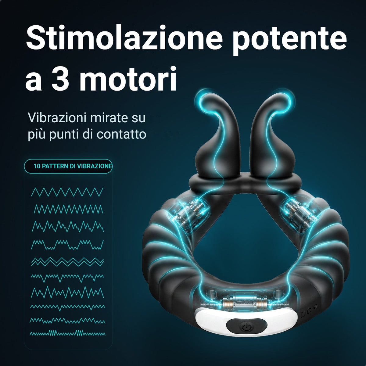 Anello fallico Ultrapulse: 3 motori e 10 programmi di vibrazione per più punti di contatto